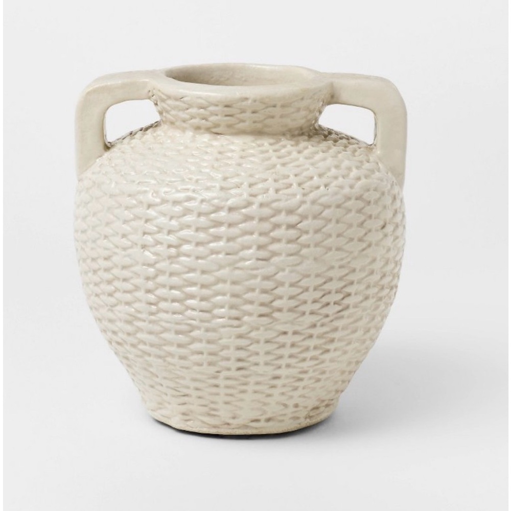 Small Woven Texture Ceramic Vase Cream— Threshold designed with Studio McGee